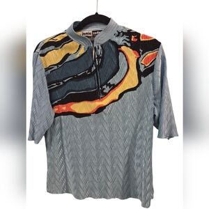 Jamie Sadock Womens M 1/4 Zip  Short Sleeve Golf Shirt Blue Crinkle Abstract-A96